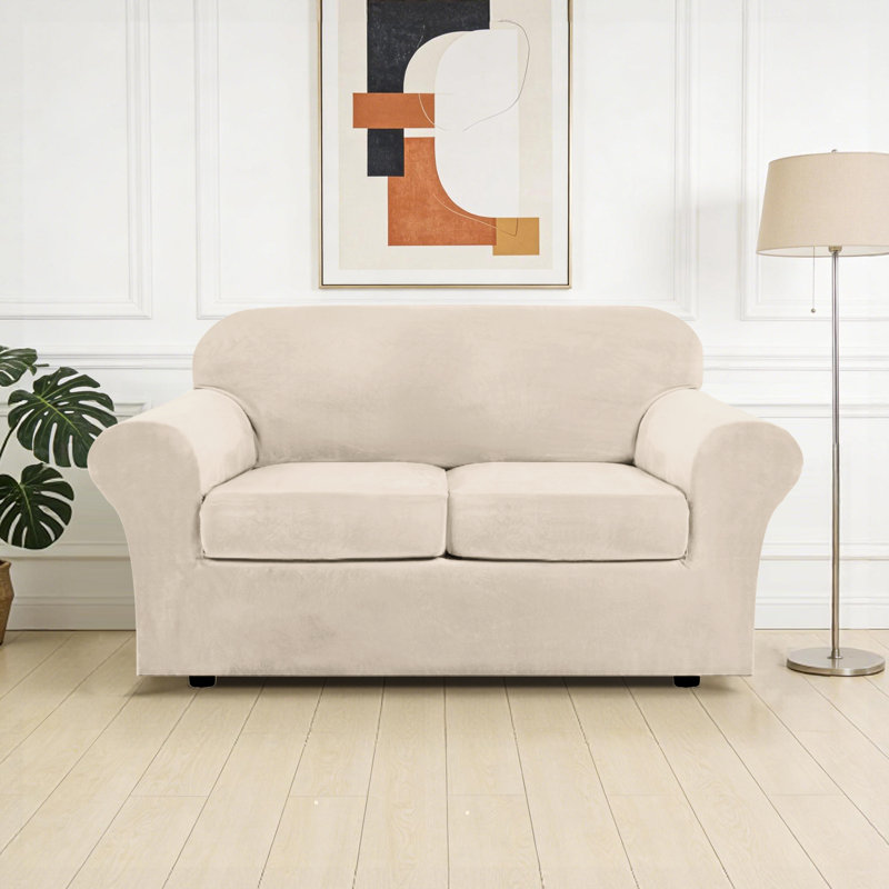 Box Cushion Loveseat Slipcover, Off White