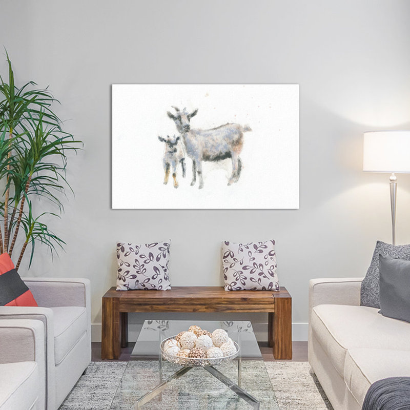 «Goat and Kid», impression sur toile tendue, H 18 po x l 26 po x P 1,5 po, Toile tendue, Pas de tapis