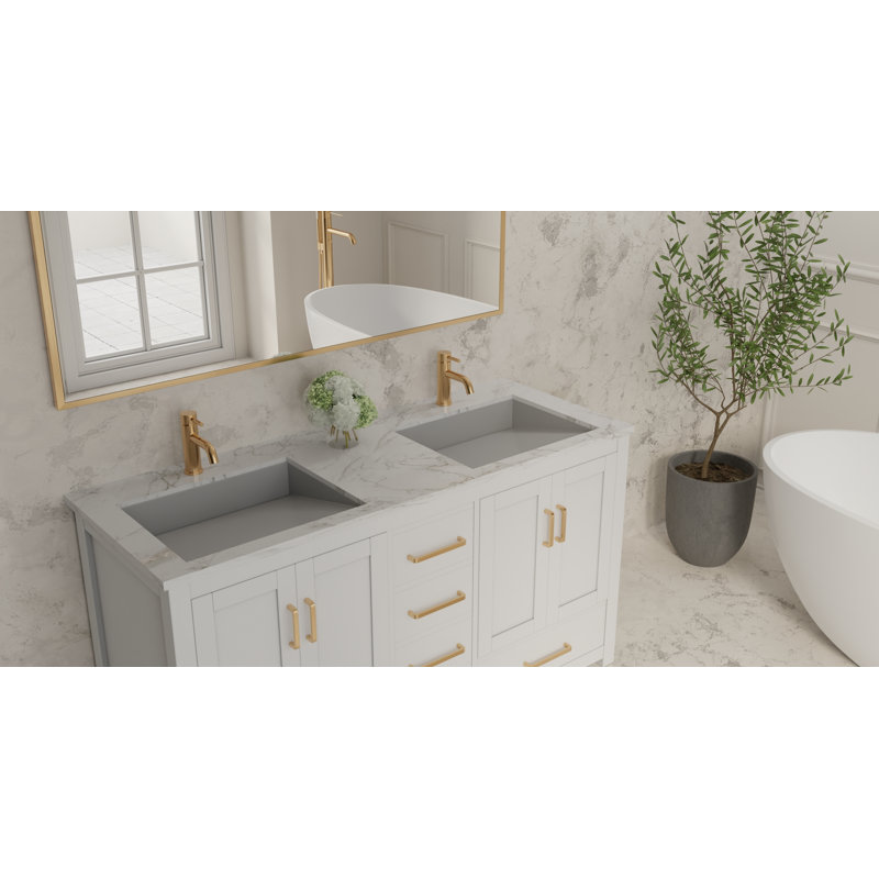 Lavabo de salle de bain encastré en pierre 19,7 po x 16,5 po Badeloft UB-04-M-GGRY, Gris brillant