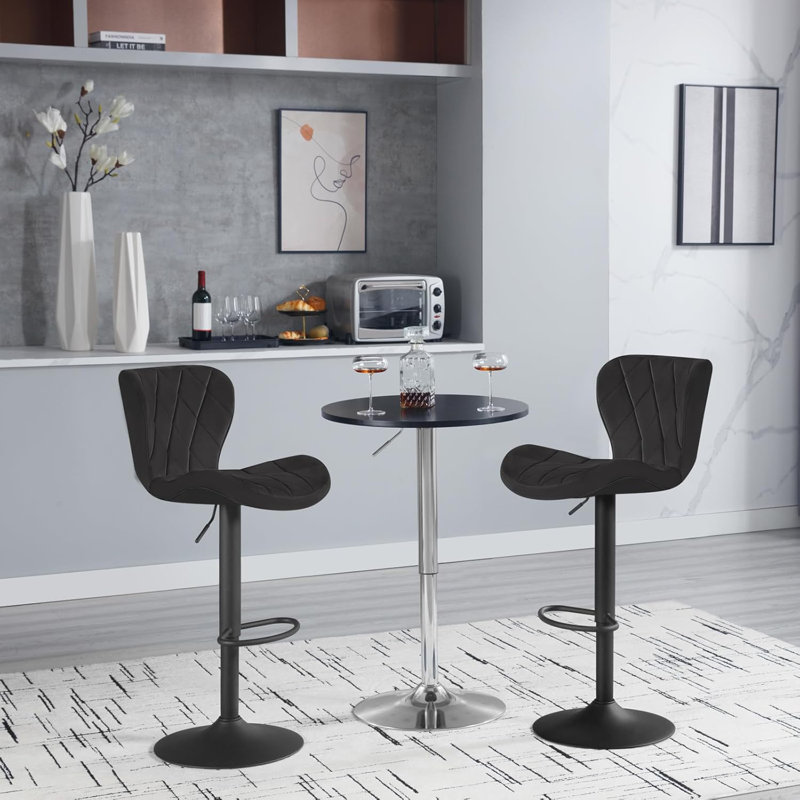 Bronxville Upholstered Adjustable Height Counter Stool with Metal Frame, Black