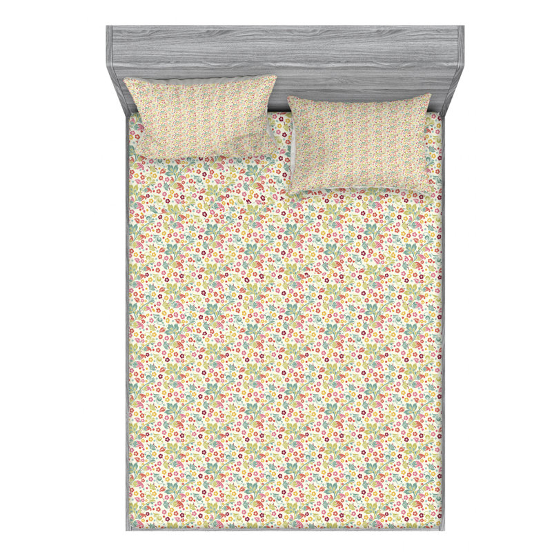 Microfiber Floral Sheet Set, Queen Sheet Set with Fitted Sheet