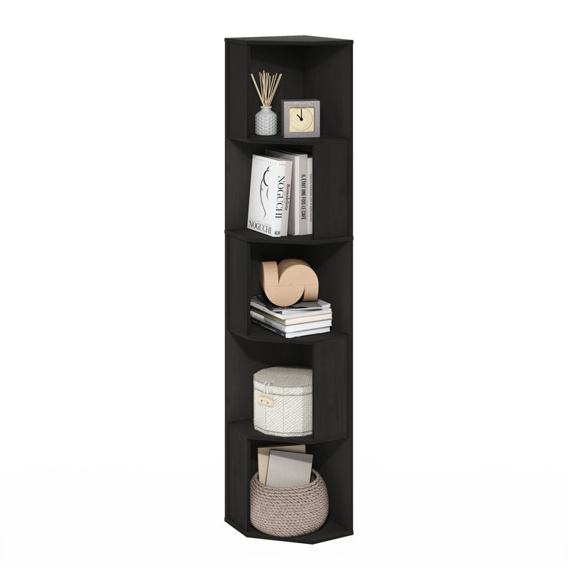 Sharee 5-Tier Freestanding Corner Shelf Bookcase, Bookshelf,, Espresso