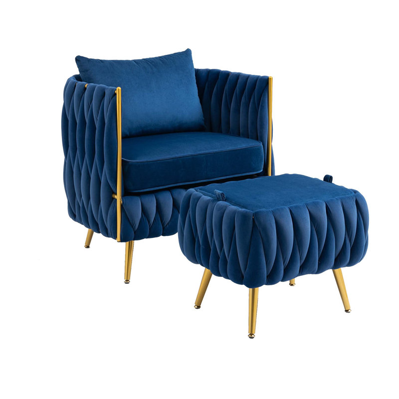 Chaise d'appoint avec fauteuil repose-pieds capitonné, Polyester bleu