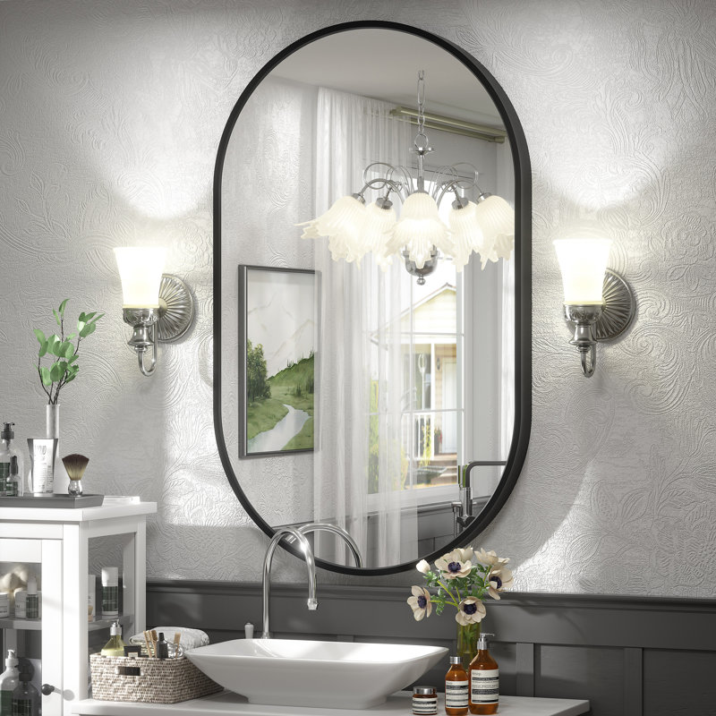 Miroir mural Amara, 40 po x 24 po, Noir mat