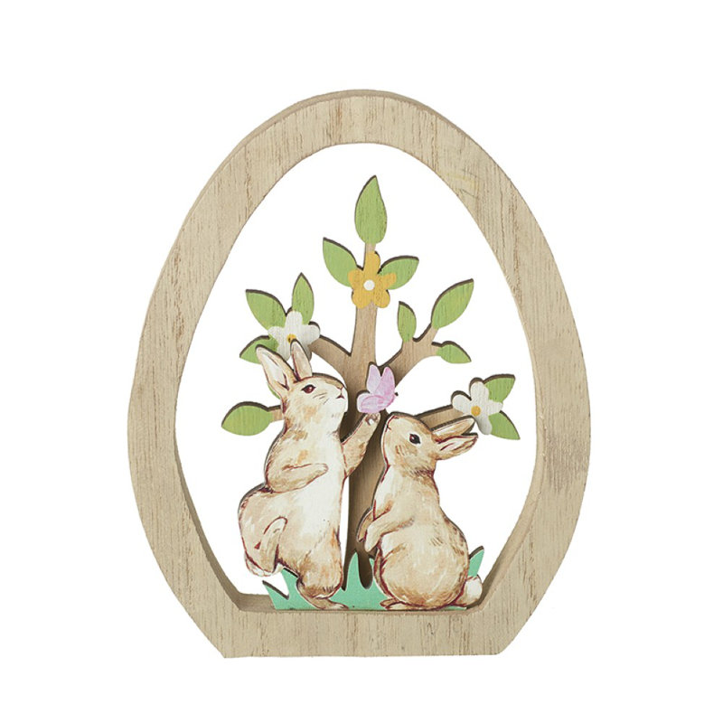 Bunnies In Wooden Cut Out Egg