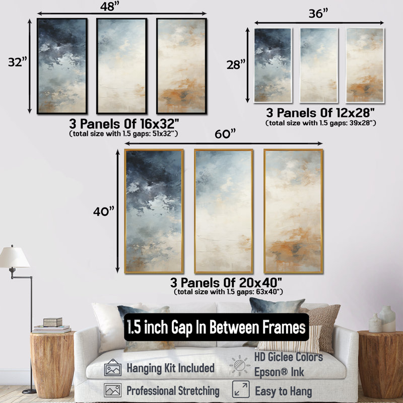 Muted Colors Minimalism Storms - Storms Canvas Art Set, Gold Floater Framed, 32" H x 48" W x 1" D