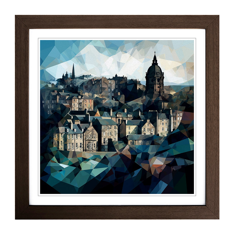 City Of Edinburgh Cubism - Single Picture Frame Print on Wood, Walnut