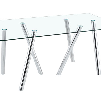 Tempered Glass Dining Table With Sturdy Metal Legs
