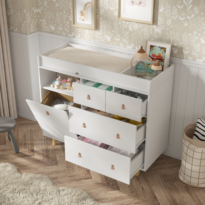 Commode à langer moderne avec rangement solide, Blanc