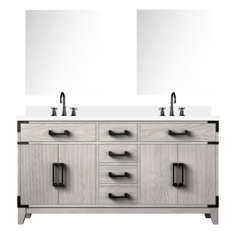 Meuble-lavabo double l 60 po en chêne blanc avec comptoir en quartz - Décoration de salle de bain V 60 po x P 22 po