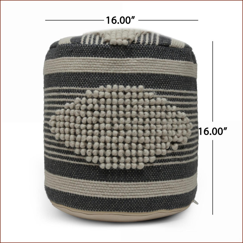 Pouf, cylindrique en laine et coton fabriqué à la main, beige Gris foncé | Tissu | Gris aube