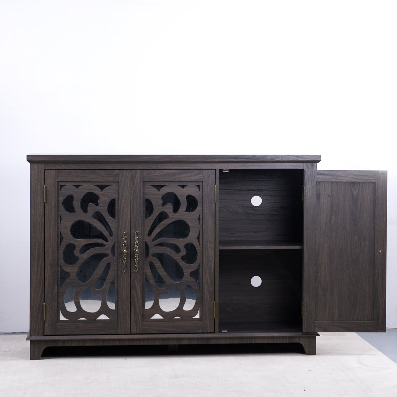 Buffet de comptoir spacieux avec 3 portes en miroir et tablettes réglables, H 34,11 po x l 49,38 po x P 15,6 po, Marron foncé
