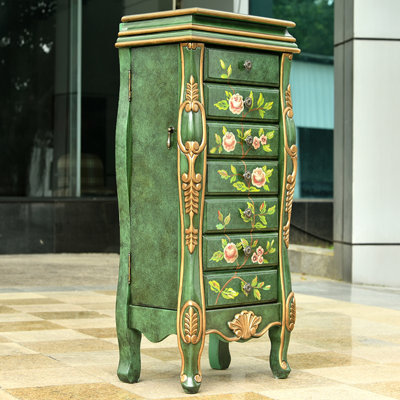 Green Rectangular Solid Wood Jewellery Armoires