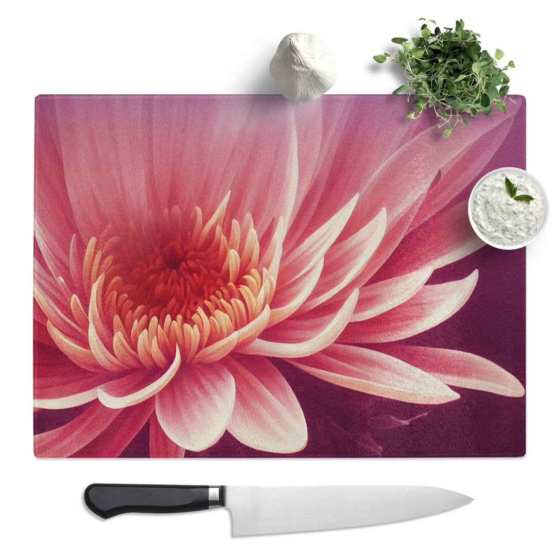 Artsy Chrysanthemum Flower  Glass Chopping Board
