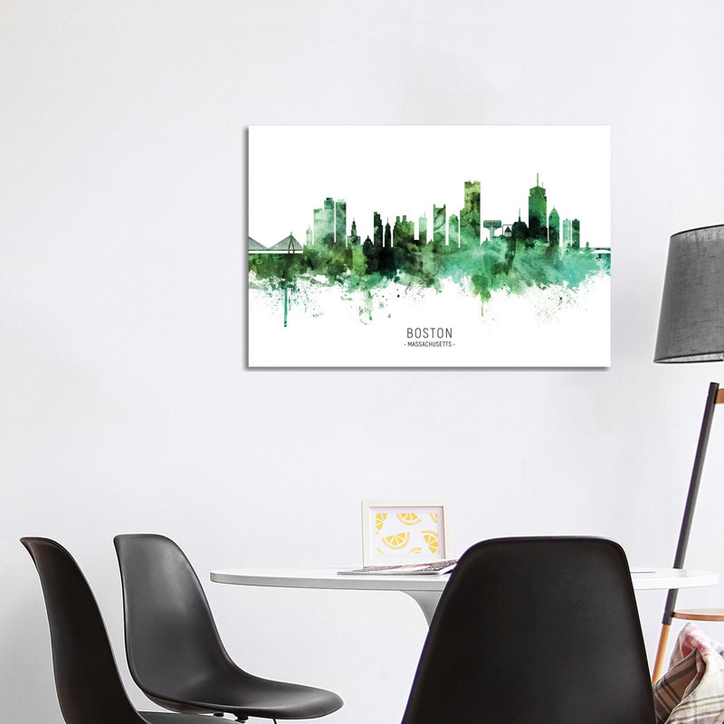 Boston Massachusetts Skyline Green by Michael Tompsett - Wrapped Canvas Gallery-Wrapped Canvas Giclée