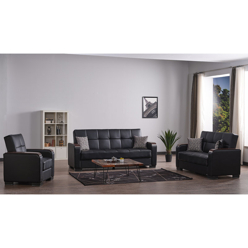 Fauteuil convertible 3 en 1 avec rangement Neubauer, Similicuir noir