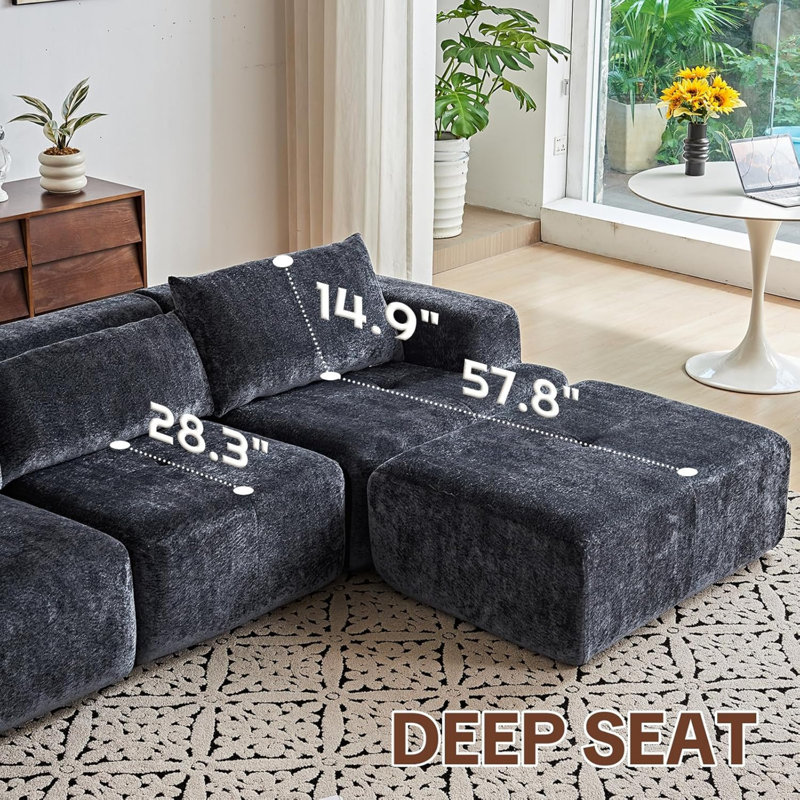 108" Cloud L-Shape Sectional Sofa - Deep Seat Boneless Upholstered, Modern Modular With Pillows Included, Living Room & Apartment No Assembly​