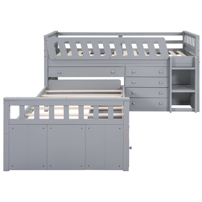 Lit mezzanine simple et lit plateforme gris - Assemblage requis mais support facile jusqu'à 250 lb, Gris