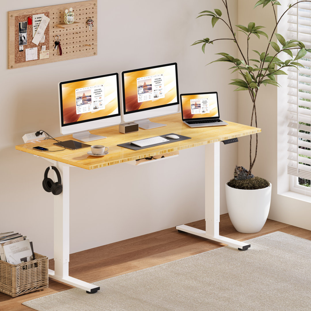 Eric Height Adjustable Standing Desk, 100% Bamboo Desktop Inbox Zero Frame 