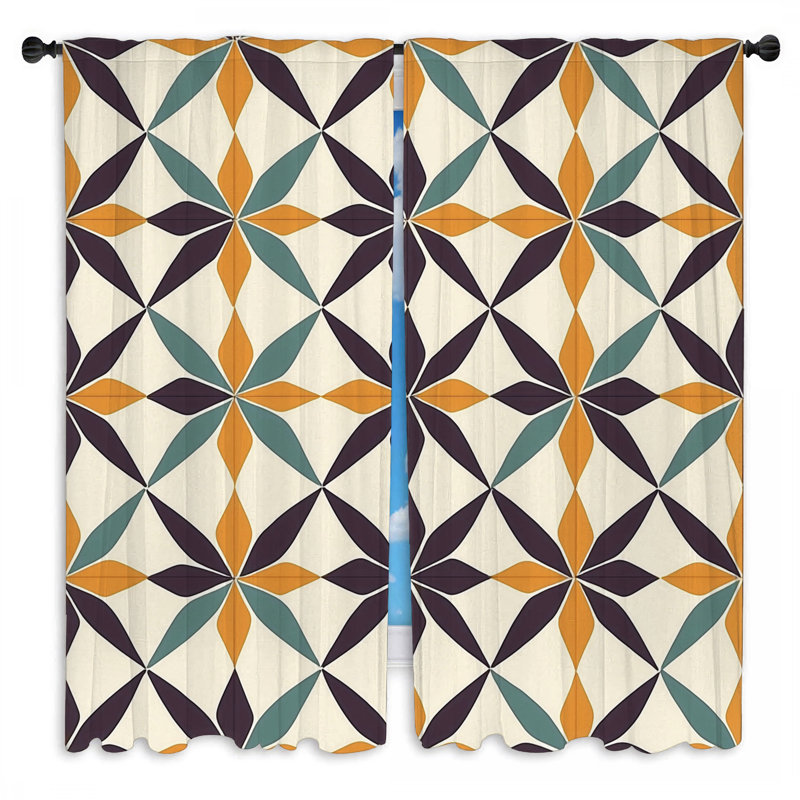 Rideaux géométriques abstraits de style Mid-Century - 2 panneaux, L 20 po x L 61 po