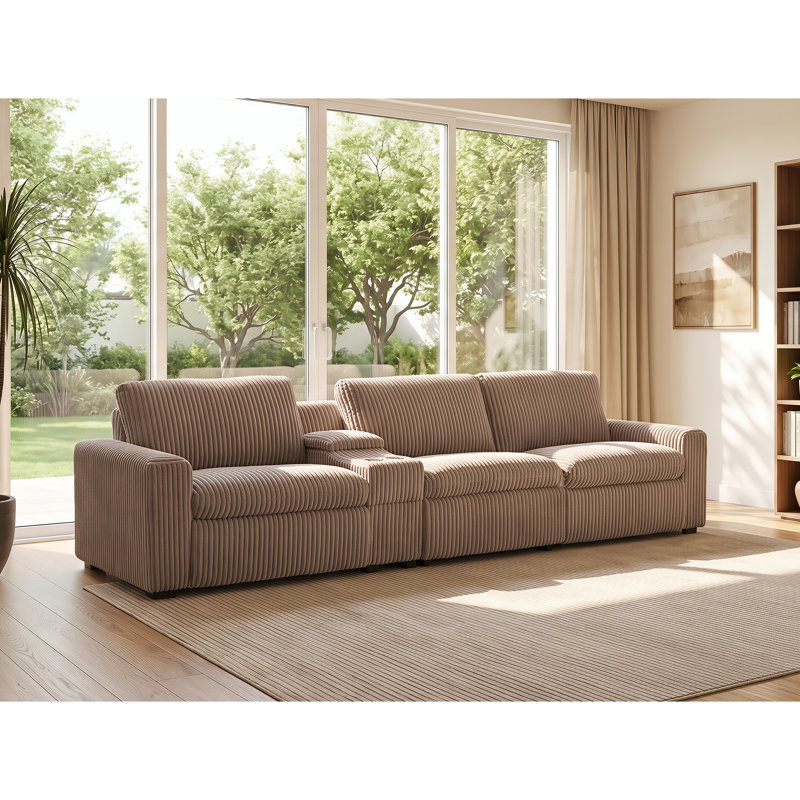 Arealious 136.6'' Modern Corduroy Power Reclining Sofa With Cupholder Wireless Charging Storage USB, Mushroom Taupe Corduroy