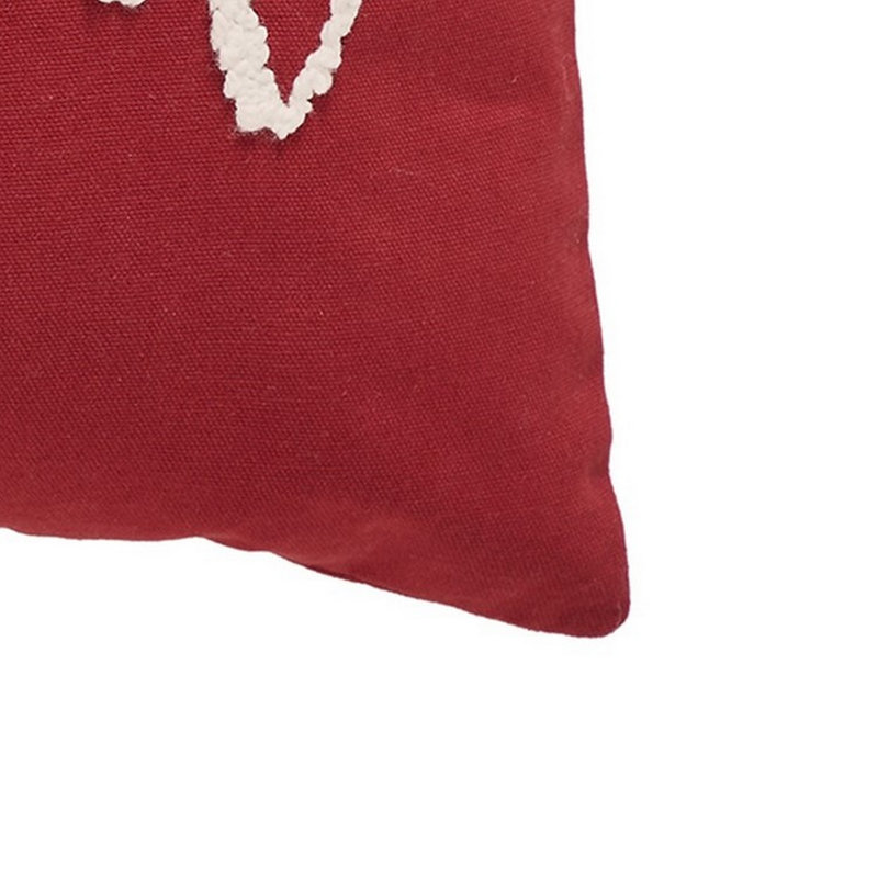 Blessed Red Embroidered Cotton Lumbar Pillow 14" x 20"