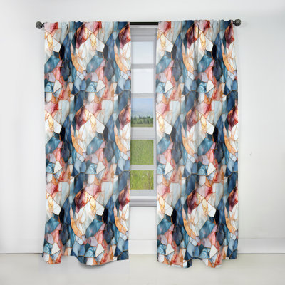 Teal And Red Marble Mosaic Elegance - Glam Velvet Curtain - Room Darkening - 1 Panel