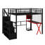 Lit mezzanine multifonctionnel en métal avec poste de travail intégré, garde-robe, escalier de rangement et lumière DEL-2020783862