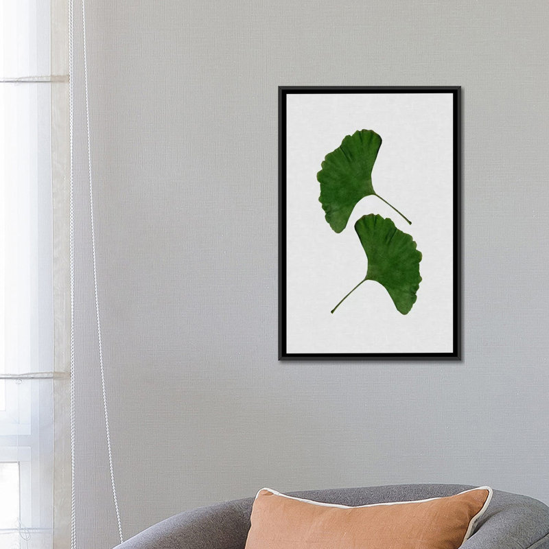 «Ginkgo Leaf II», reproduction d'impression sur toile en vert, H 26 po x l 18 po x P 1,5 po, Toile tendue, Pas de tapis