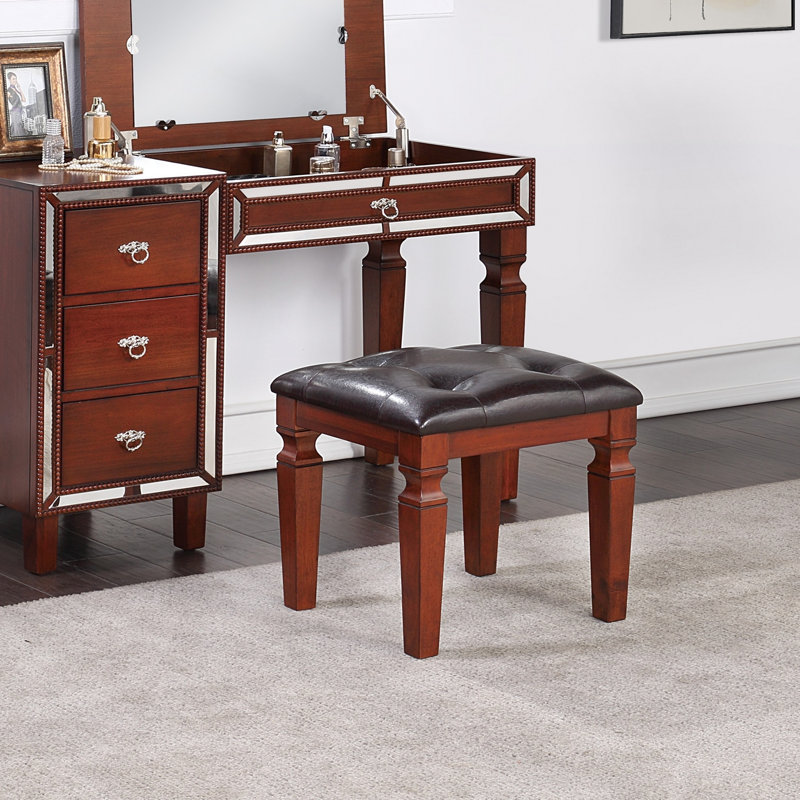 Ensemble de meuble-lavabo de couleur cerisier traditionnel avec tiroirs de rangement pour tabouret, Cerisier
