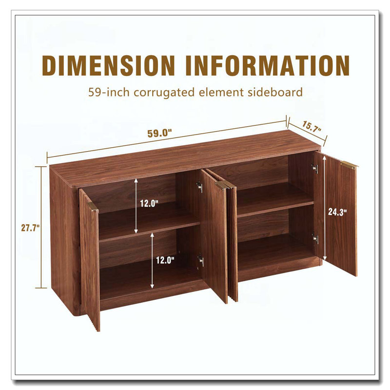 Armoire de rangement ondulée à 4 portes, Noyer