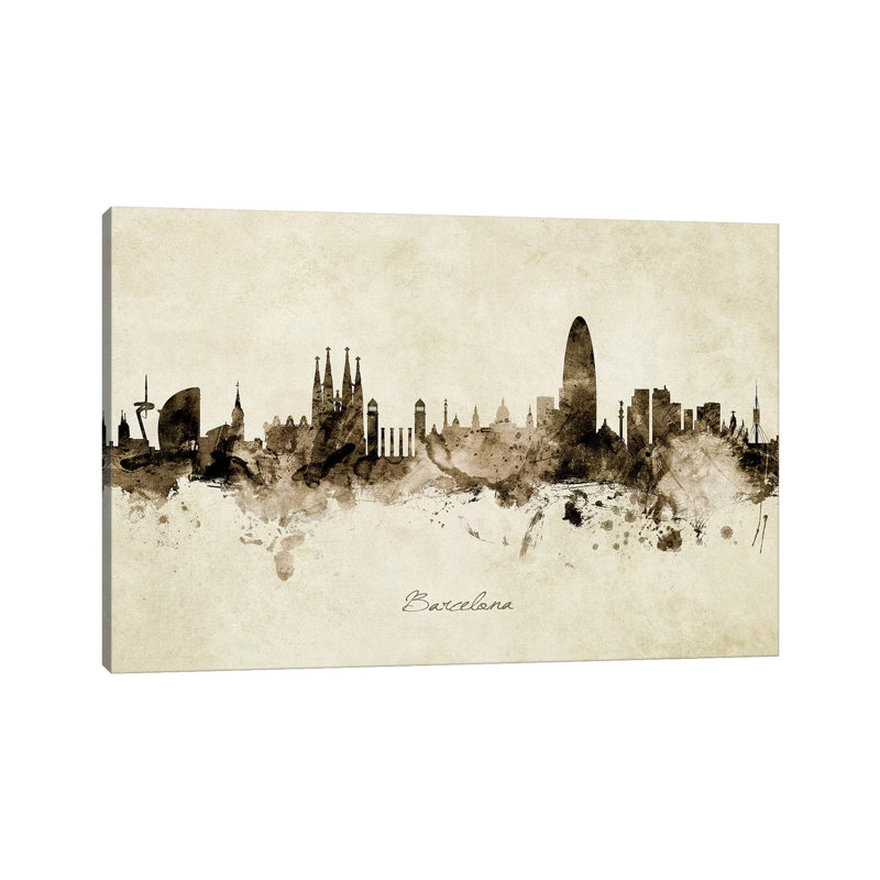 Barcelona Spain Skyline by Michael Tompsett - 1 Piece Wrapped Canvas Wall Art, 30.48 cm H x 45.72 cm W