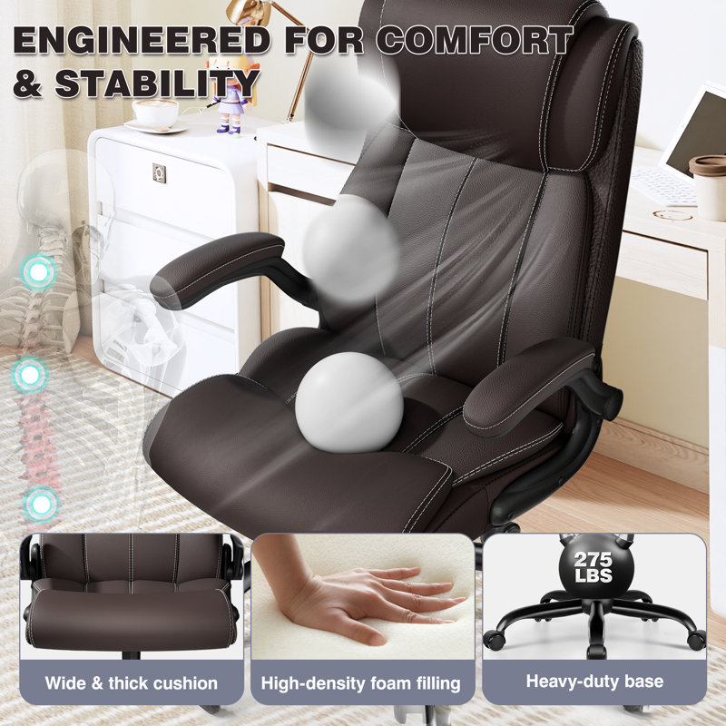 Ergonomic Executive Office Chair with Air Cushion Lumbar Support, Coffee