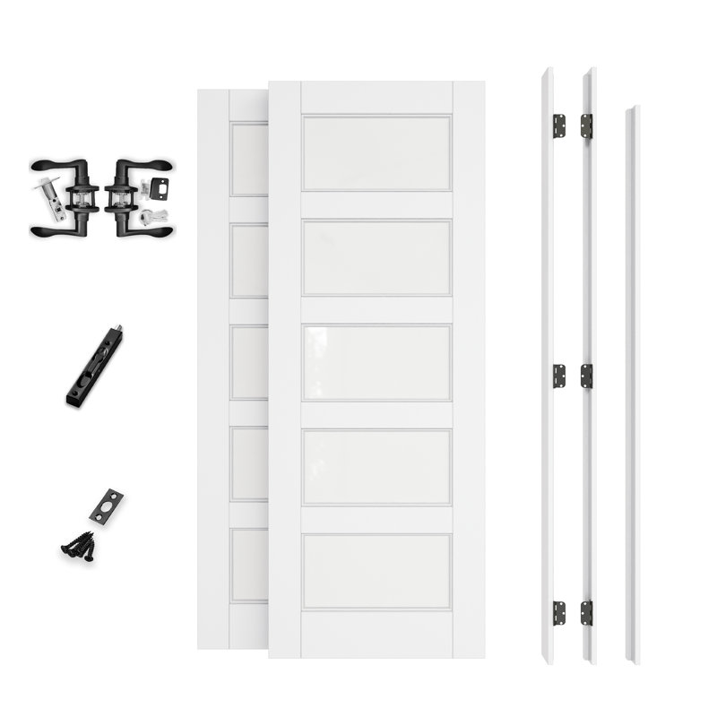 Intérieur avec porte en verre 5-Lite, 36 po x 80 po, Quincaillerie noir mat