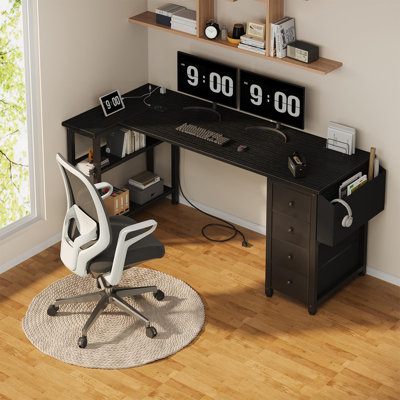 Cheshire Built-in Outlets L-Shaped Computer Desk with Drawers & Storage Shelves