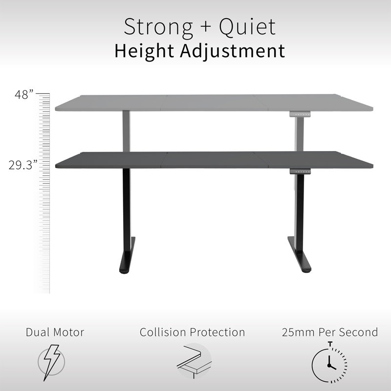 Bureau électrique 71 "x 30" VIVO, plateau complet, plateau de table à câble caché noir, cadre gris, Gris