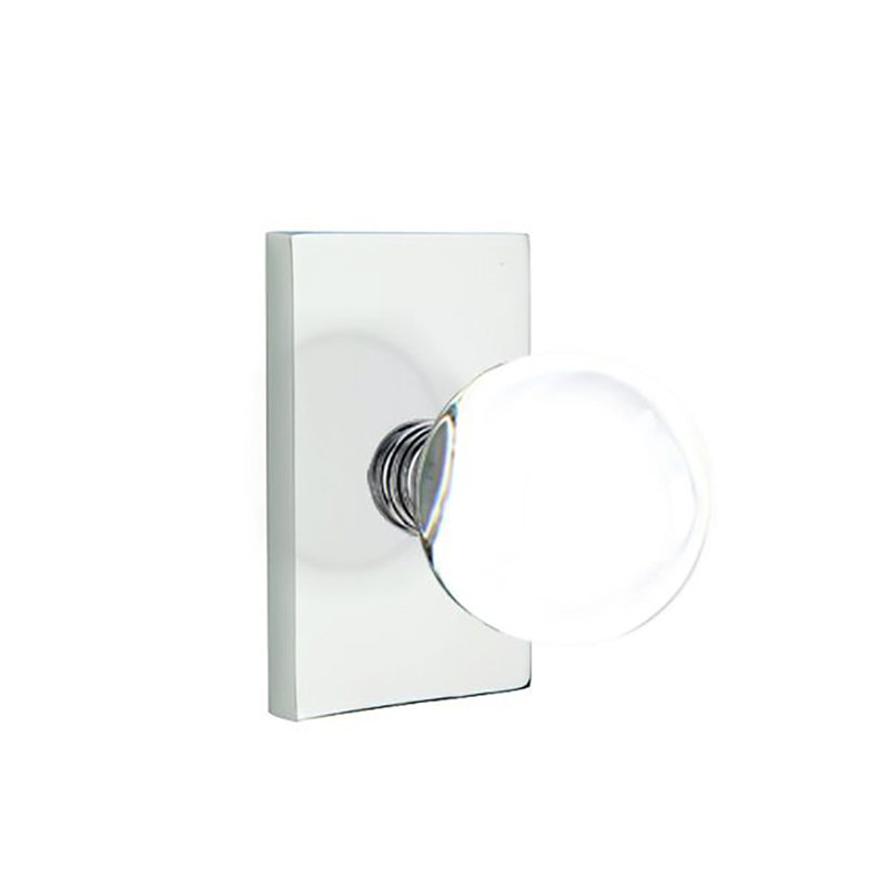Ensemble de boutons d'intimité Emtek avec rosette rectangulaire moderne et bouton en verre Bristol, Chrome poli