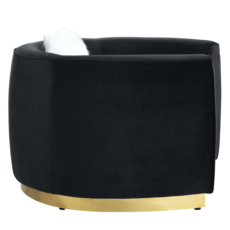 Elegant Flared Black Velvet Armchair with Brass Base