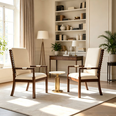 Ensemble de 2 chaises de salle à manger en bois d'hévéa, chaises de cuisine rembourrées en tissu avec coussin en mousse haute résilience, chaises d'appoint ergonomiques à dossier ouvert, structure en bois massif brossé pour la salle à manger, le restaurant et le café