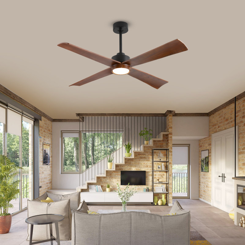 4 Blade Solid Wood Ceiling Fan With Light,whisper-quiet Dc Motor, Led Integrated Dimmable, 3 Color Temperatures, Smart Control, 3 Downrods (6"/12"/24")