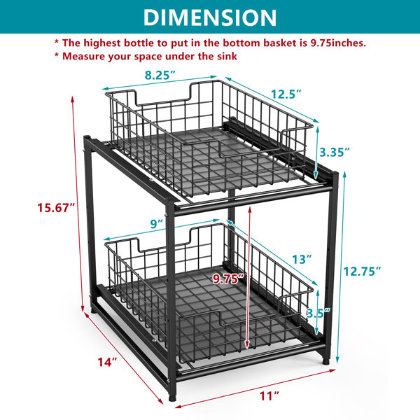 Stackable 2-Tier Extra Wide Rubber Under Sink Organizer