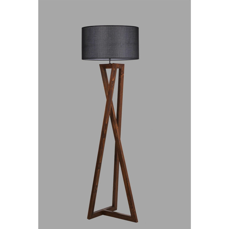 Luro Elegant Wooden Floor Lamp, Black & Walnut Finish, 58.7 in Tall | 17.7 in Cap Diameter & 16.9 in Foot Diameter | E27 Socket (Max 60W) | On/Off Switch on Cable | Stylish Lighting for Living Room & Bedroom Decor