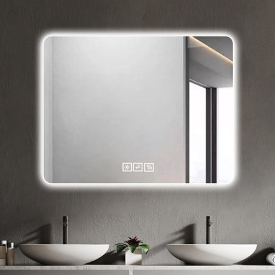 Miroir de salle de bain brouillard avec lumières DEL: gradation à 5 niveaux, conception, réflexion claire fixée au mur pour la salle de bain: brouillard, réglage