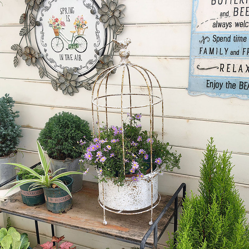 Rustic Vintage Birdcage Planter Plant Stand Farmhouse Distressed Decorative Metal Round Plants Holder Flower Pot with Latch Lock Closure for Garden Patio Yard Home Outdoor Balconies Decor