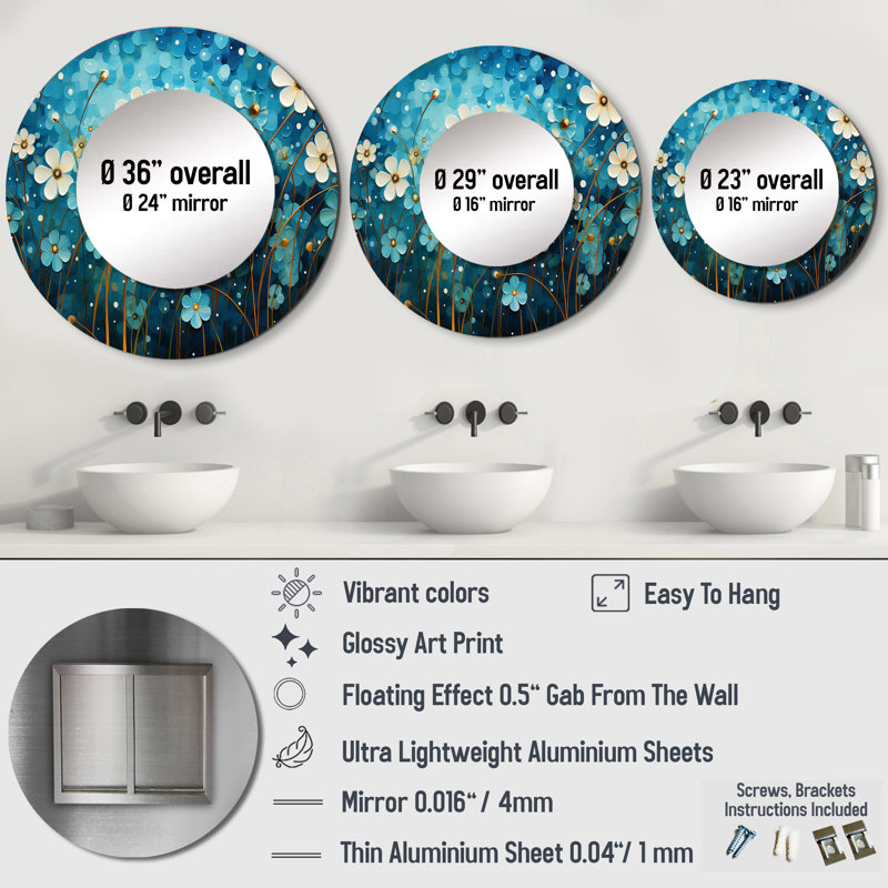Décoration murale turquoise miroir Tranquility VI - paysage abstrait, 29 po x 29 po, Rond