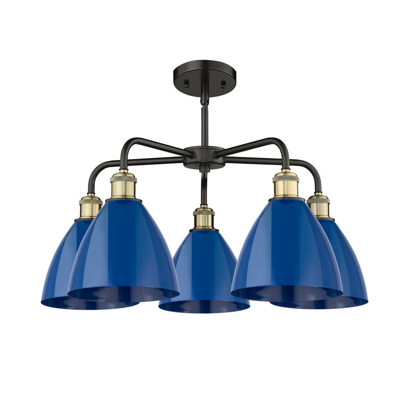 Lustre en dôme à 5 lumières Trickett, Bleu, Noir/laiton antique