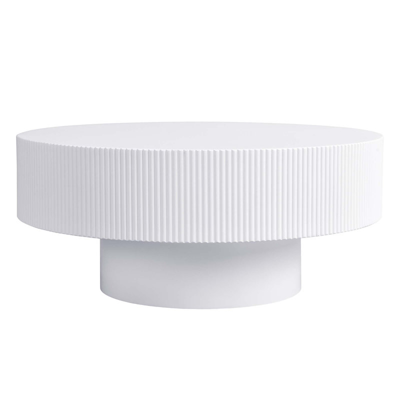 Elegant Easy Assembly Round Coffee Table,Modern Drum End Table,Minimalist Fluted Center Table with Sturdy Base for Living Room