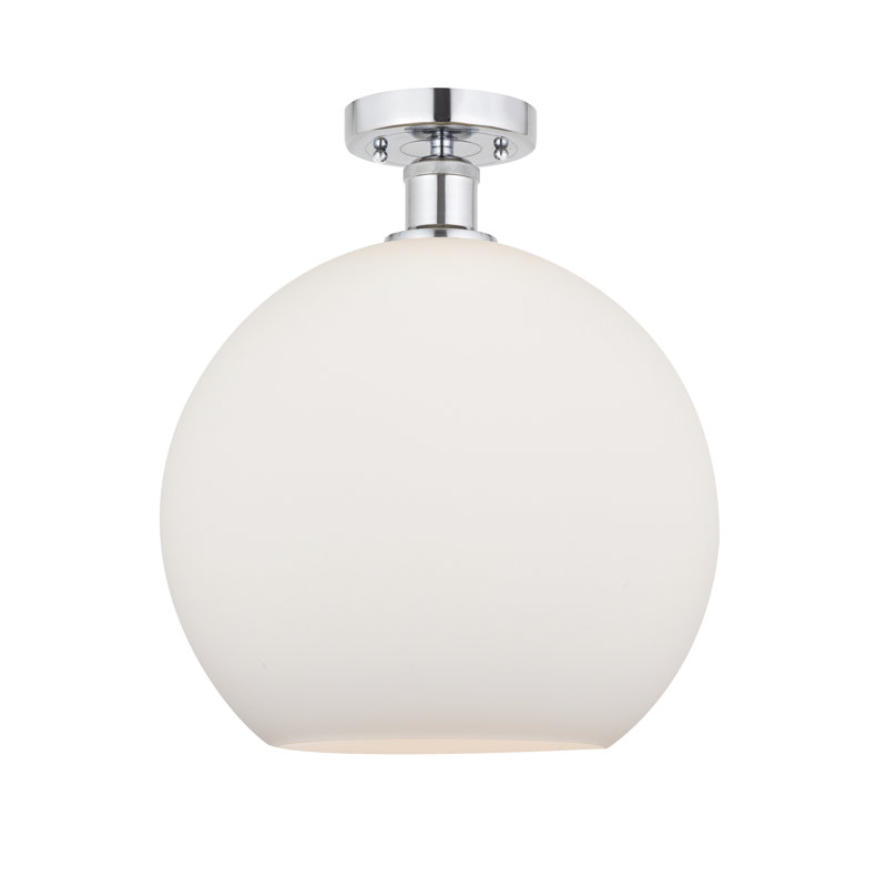 Plafonnier semi-encastré 1 lumière Cindi, Blanc mat, H 16,38 po x l 11,75 po x P 11,75 po, Chrome poli