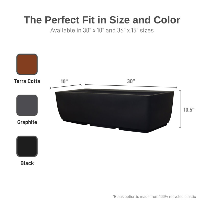Jardinière rectangulaire 36 po x 15 po RTS Home Accents pour le jardinage intérieur ou extérieur, couleur noire