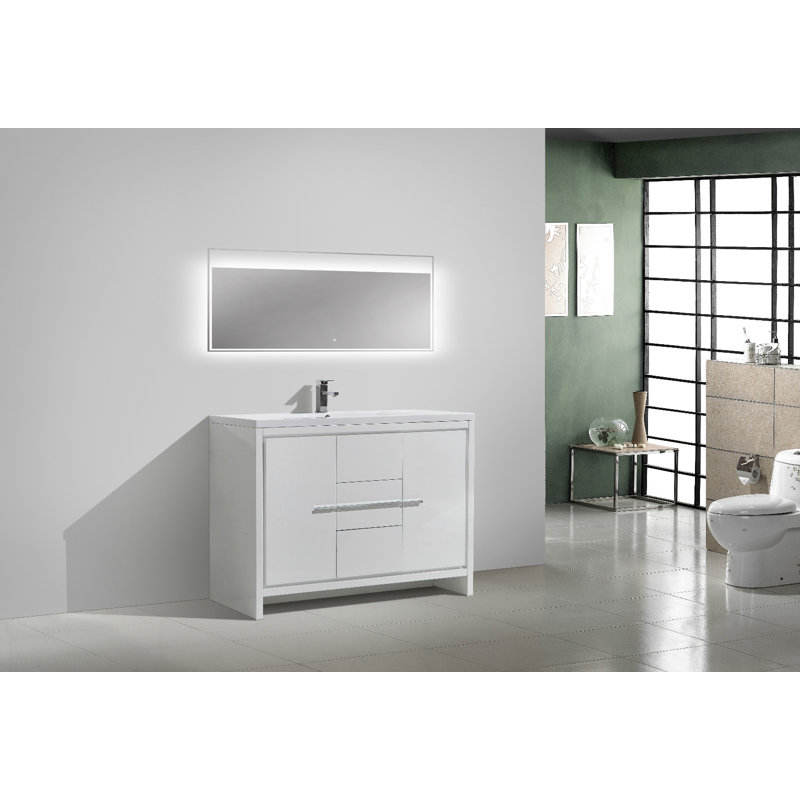 Korrina 47.2'' Single Bathroom Vanity with Plastic Top, High Gloss White